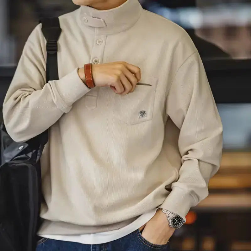 Casual Polo Collar Shirt | Men's Half-Placket Retro Pullover Maden