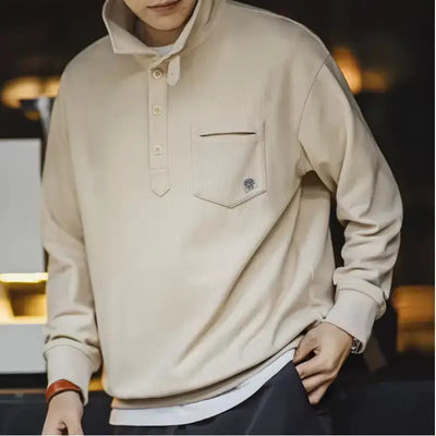 Casual Polo Collar Shirt | Men's Half-Placket Retro Pullover Maden