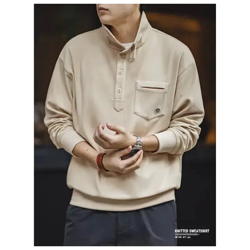 Casual Polo Collar Shirt | Men's Half-Placket Retro Pullover Maden