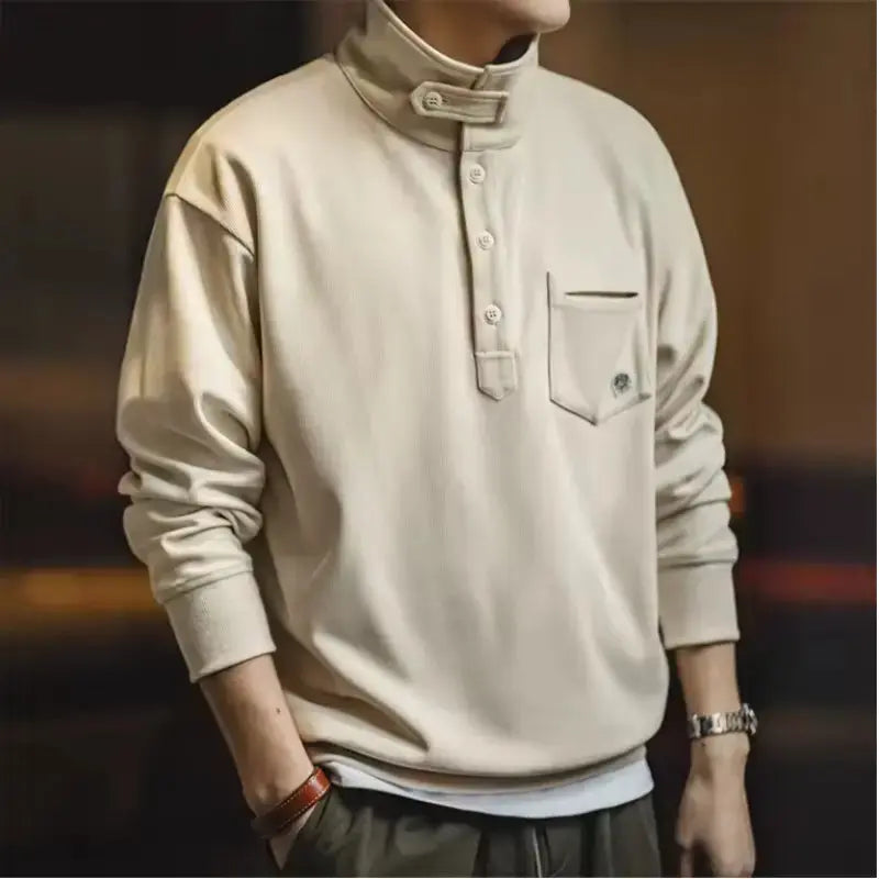 Casual Polo Collar Shirt | Men's Half-Placket Retro Pullover Maden