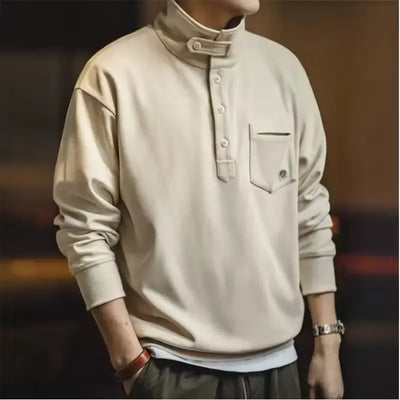 Casual Polo Collar Shirt | Men's Half-Placket Retro Pullover Maden