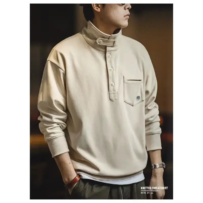 Casual Polo Collar Shirt | Men's Half-Placket Retro Pullover Maden