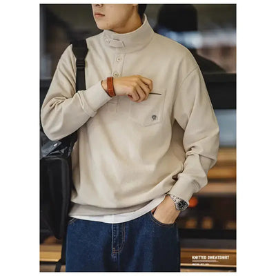 Casual Polo Collar Shirt | Men's Half-Placket Retro Pullover Maden