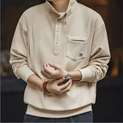 Casual Polo Collar Shirt | Men's Half-Placket Retro Pullover Maden