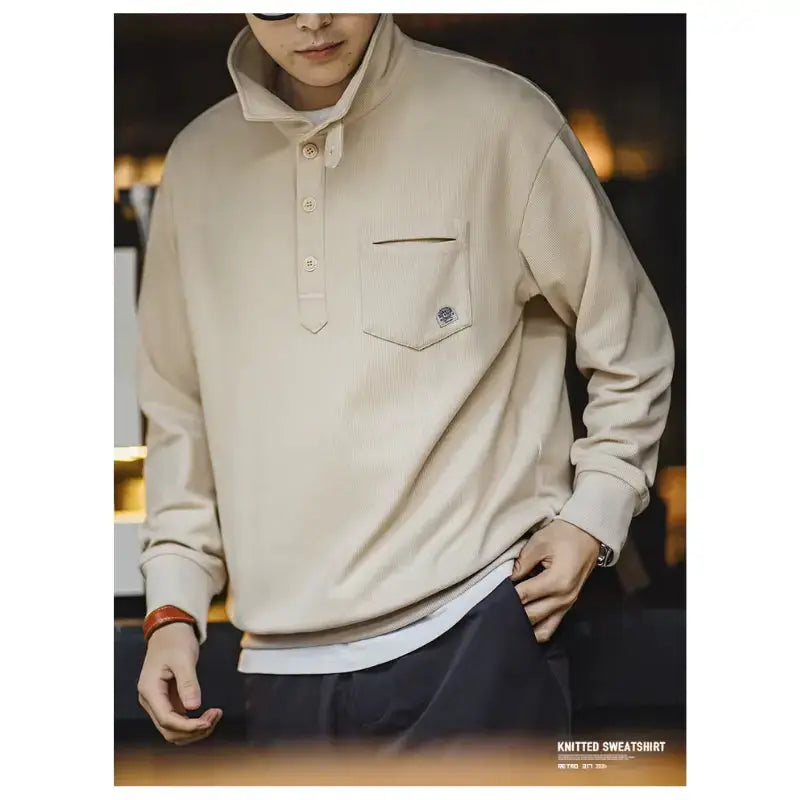 Casual Polo Collar Shirt | Men's Half-Placket Retro Pullover Maden