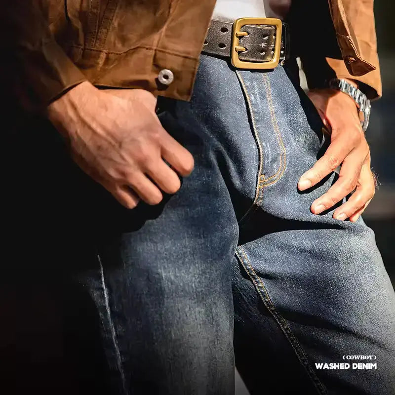 Denim Washed Straight Jeans | Vintage 11.5oz Men's Casual Amekaji