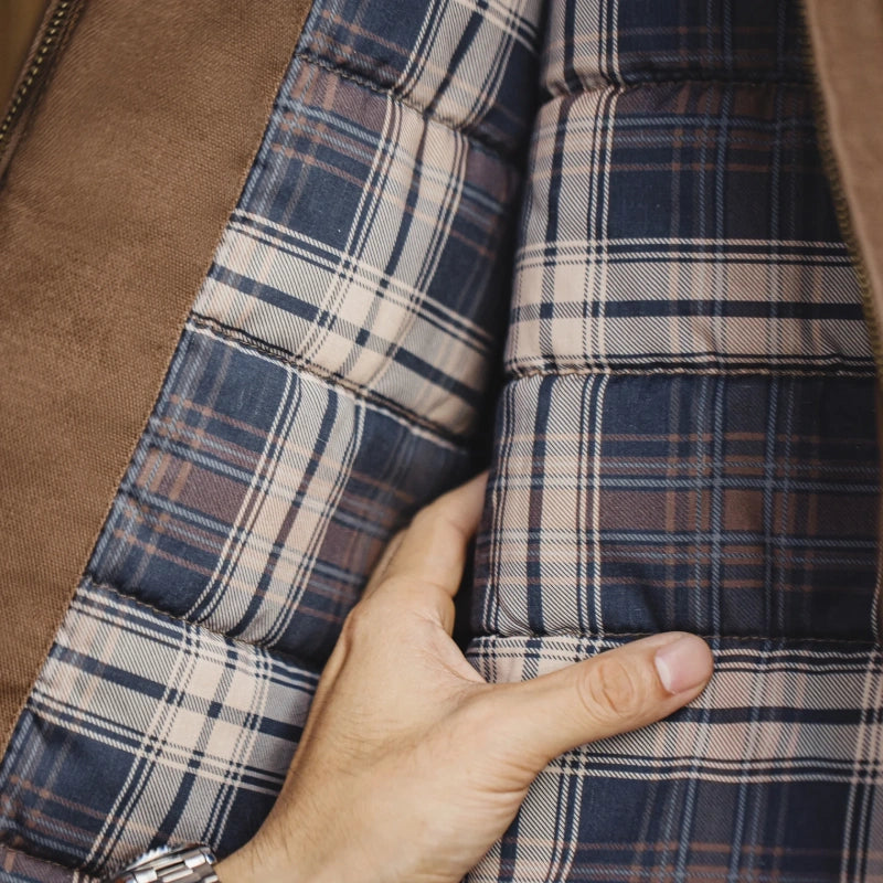 Detroit jacket quilted plaid lining close-up