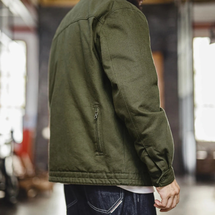 Army green Detroit jacket side view