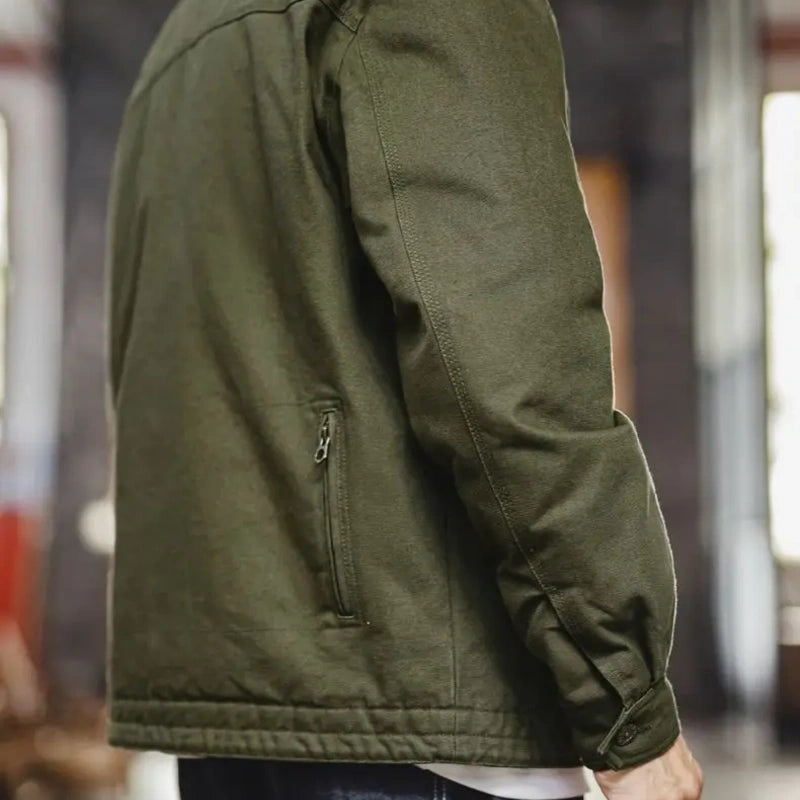Army green Detroit jacket side and cuff detail