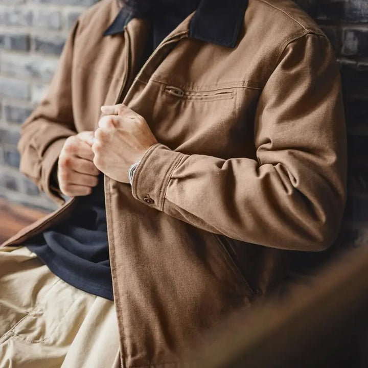 Brown Detroit jacket YKK zip front