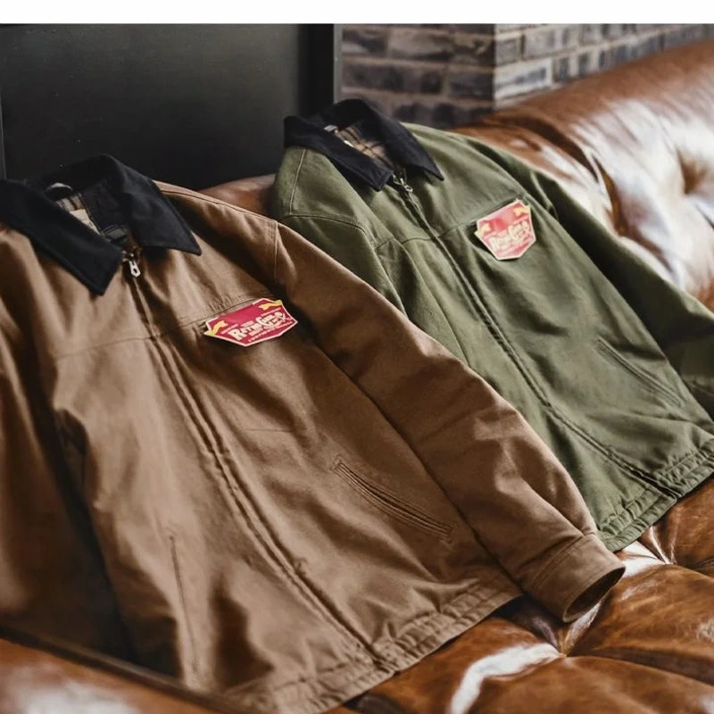 Detroit jackets in brown and army green with contrast collars