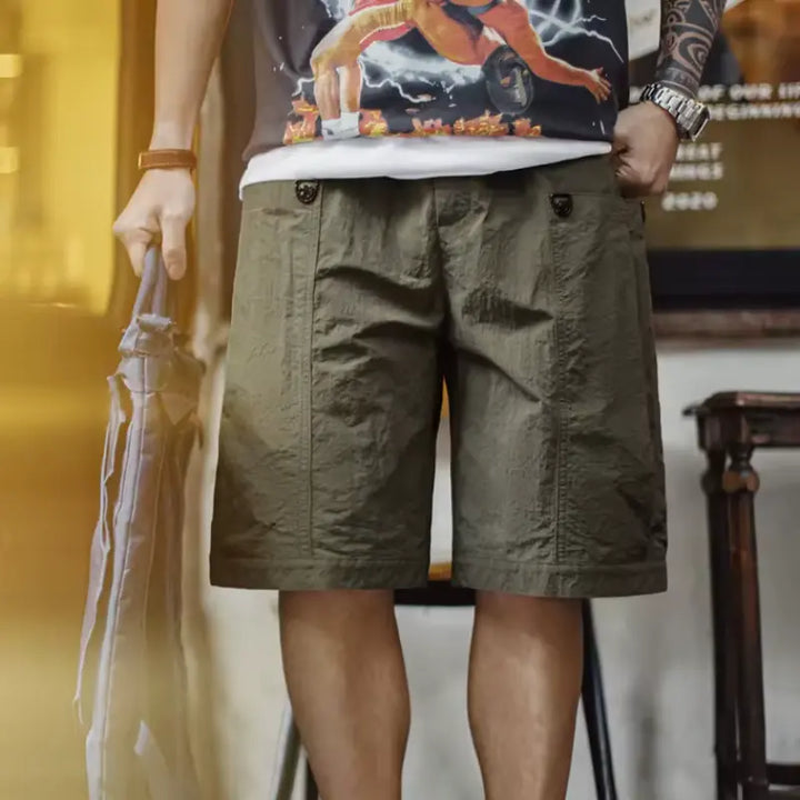 Green Pocket Shorts Men | Casual Lightweight Retro Bottoms Amekaji