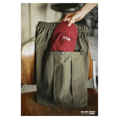 Green Pocket Shorts Men | Casual Lightweight Retro Bottoms Amekaji