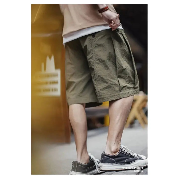 Green Pocket Shorts Men | Casual Lightweight Retro Bottoms Amekaji