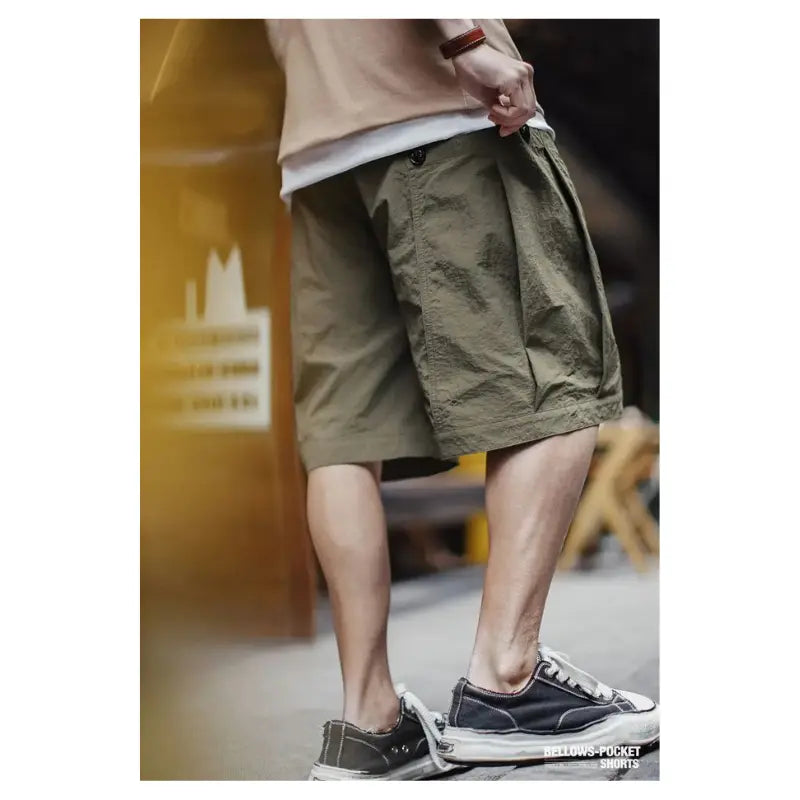 Green Pocket Shorts Men | Casual Lightweight Retro Bottoms Amekaji