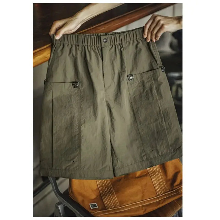 Green Pocket Shorts Men | Casual Lightweight Retro Bottoms Amekaji