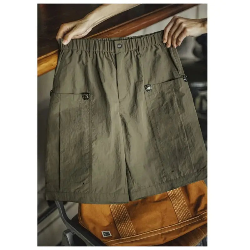 Green Pocket Shorts Men | Casual Lightweight Retro Bottoms Amekaji