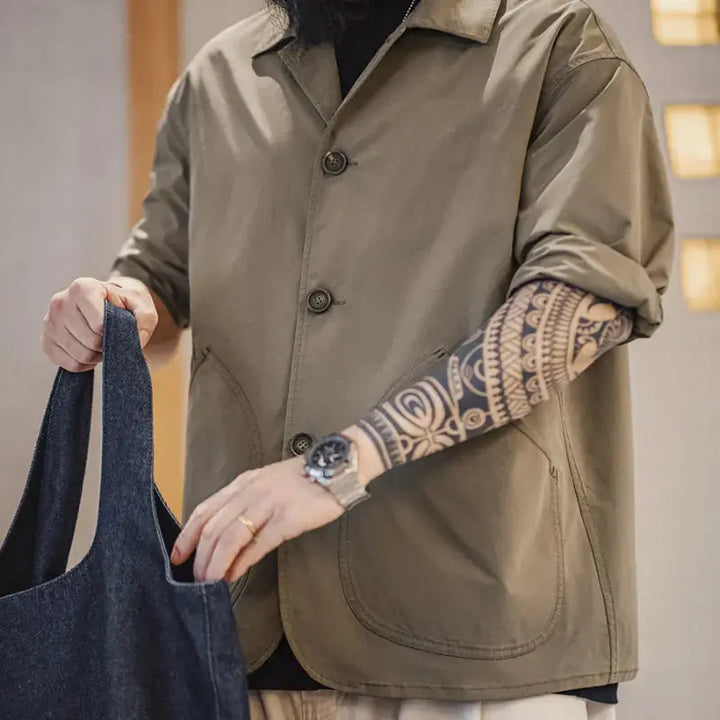 Heavyweight Cotton Canvas Mens Chore Coat | Workwear Overshirt Amekaji