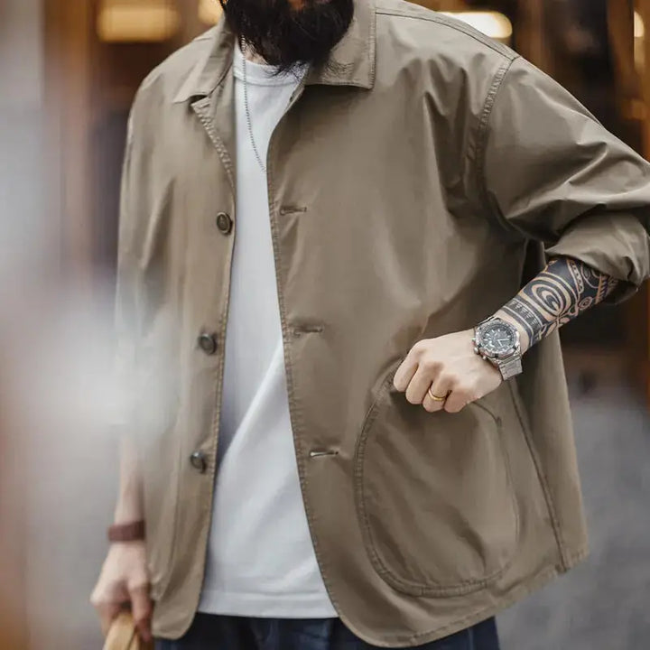 Heavyweight Cotton Canvas Mens Chore Coat | Workwear Overshirt Amekaji