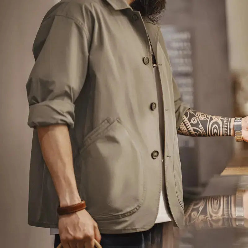 Heavyweight Cotton Canvas Mens Chore Coat | Workwear Overshirt Amekaji
