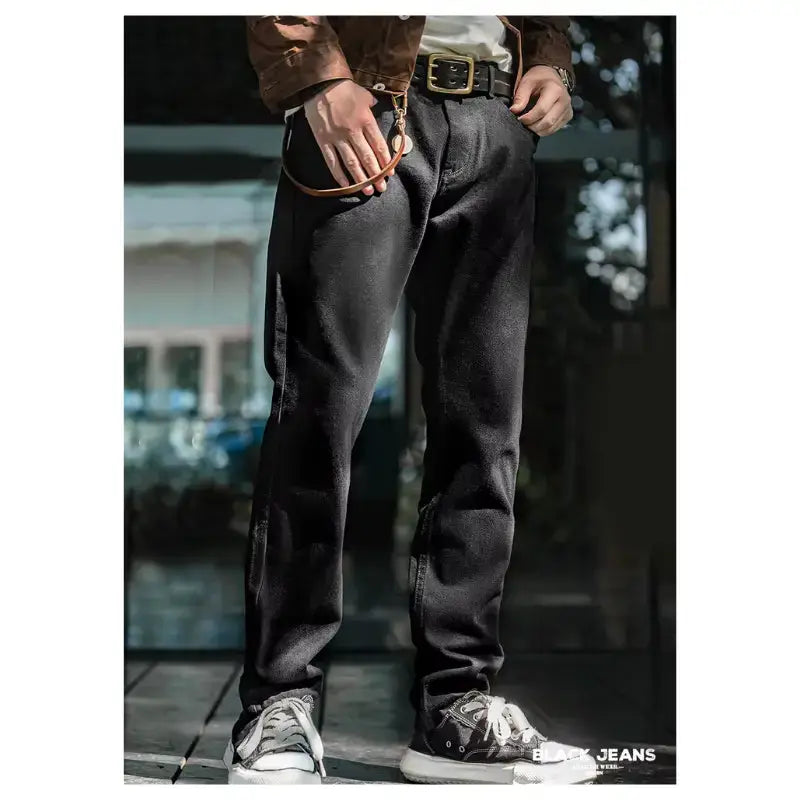 Men Baggy Denim Jeans | American Retro Pure Black Amekaji