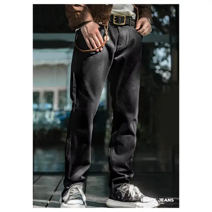 Men Baggy Denim Jeans | American Retro Pure Black Amekaji