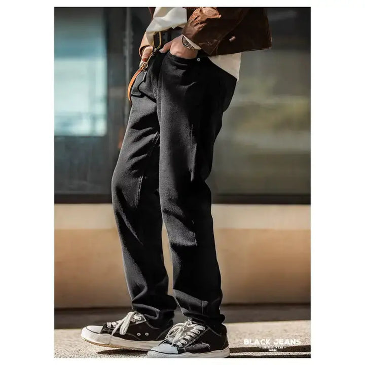 Men Baggy Denim Jeans | American Retro Pure Black Amekaji
