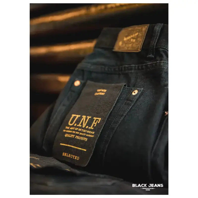 Men Baggy Denim Jeans | American Retro Pure Black Amekaji