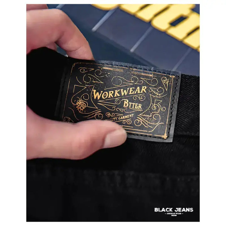 Men Baggy Denim Jeans | American Retro Pure Black Amekaji
