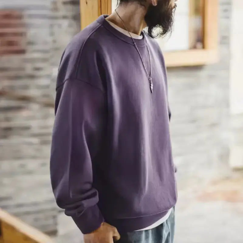 Men Casual Heavyweight Sweatshirt | Loose Fit Knit Crewneck Pullover Amekaji