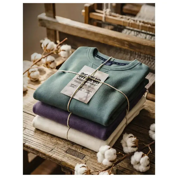 Men Casual Heavyweight Sweatshirt | Loose Fit Knit Crewneck Pullover Amekaji