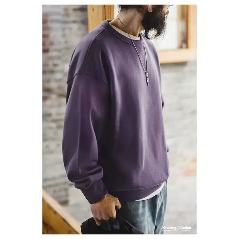 Men Casual Heavyweight Sweatshirt | Loose Fit Knit Crewneck Pullover Amekaji