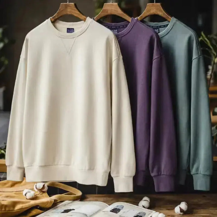 Men Casual Heavyweight Sweatshirt | Loose Fit Knit Crewneck Pullover Amekaji