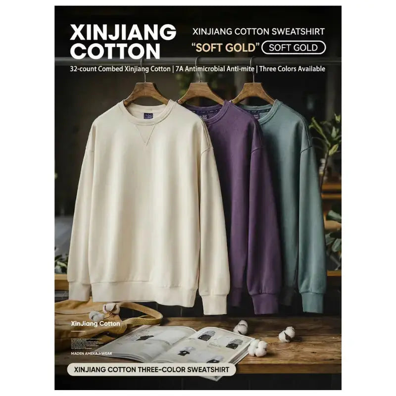 Men Casual Heavyweight Sweatshirt | Loose Fit Knit Crewneck Pullover Amekaji