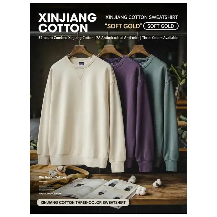 Men Casual Heavyweight Sweatshirt | Loose Fit Knit Crewneck Pullover Amekaji