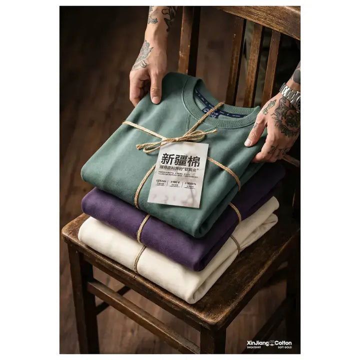 Men Casual Heavyweight Sweatshirt | Loose Fit Knit Crewneck Pullover Amekaji