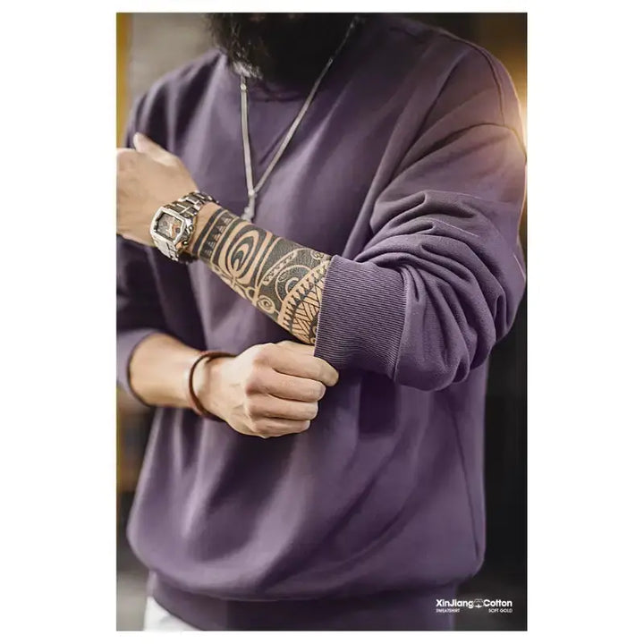 Men Casual Heavyweight Sweatshirt | Loose Fit Knit Crewneck Pullover Amekaji