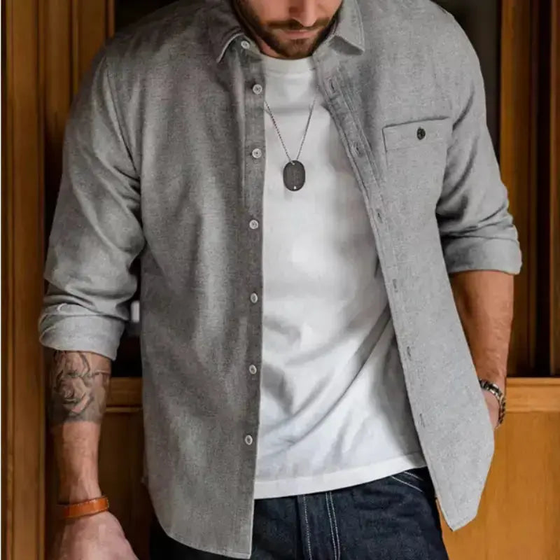 Men Cotton Shirts Business | Long Sleeve Shirt Flannel Amekaji