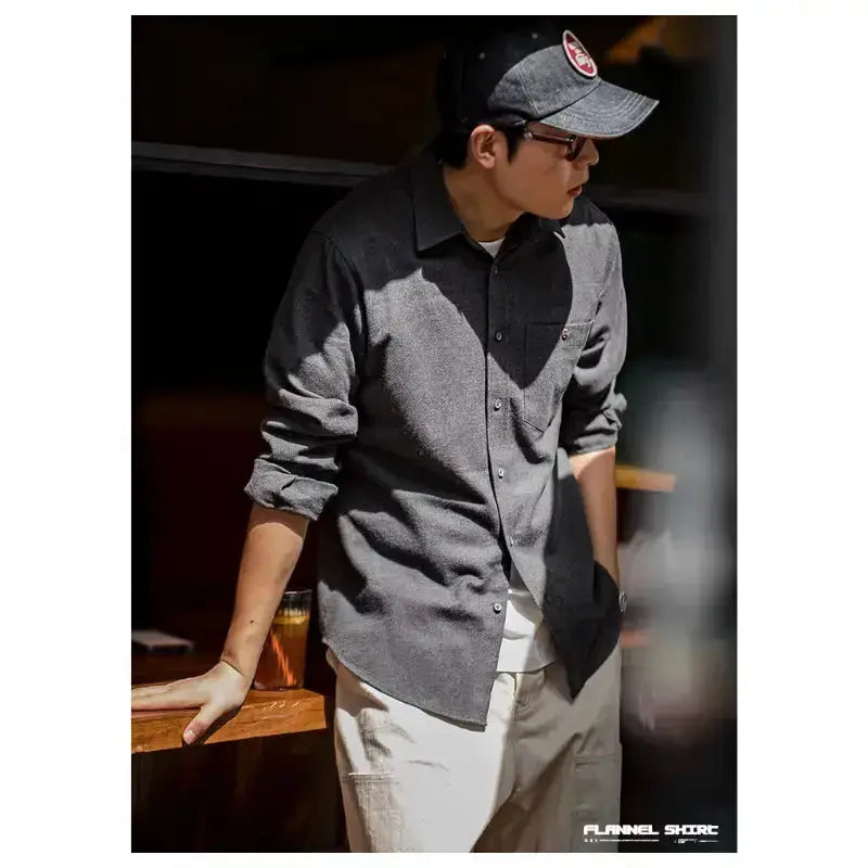 Men Cotton Shirts Business | Long Sleeve Shirt Flannel Amekaji