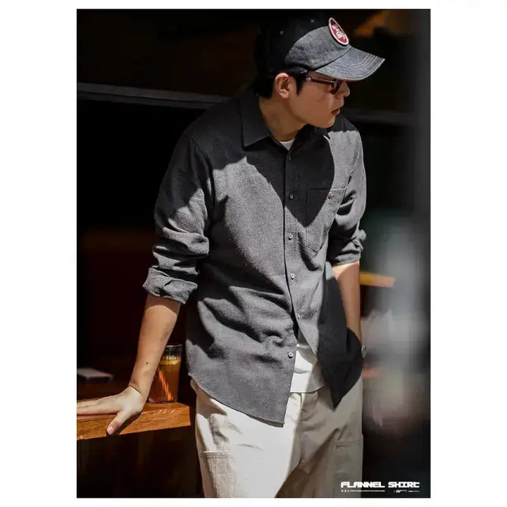 Men Cotton Shirts Business | Long Sleeve Shirt Flannel Amekaji