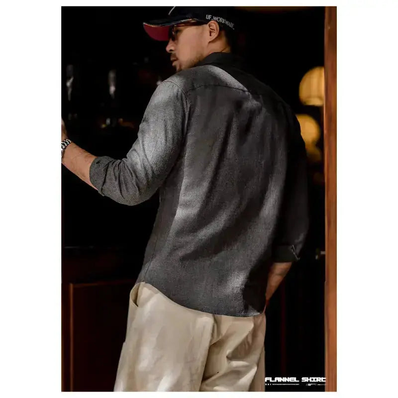 Men Cotton Shirts Business | Long Sleeve Shirt Flannel Amekaji