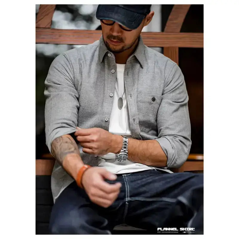 Men Cotton Shirts Business | Long Sleeve Shirt Flannel Amekaji