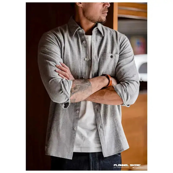 Men Cotton Shirts Business | Long Sleeve Shirt Flannel Amekaji