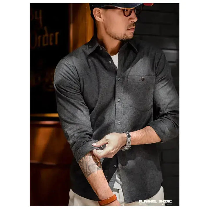 Men Cotton Shirts Business | Long Sleeve Shirt Flannel Amekaji