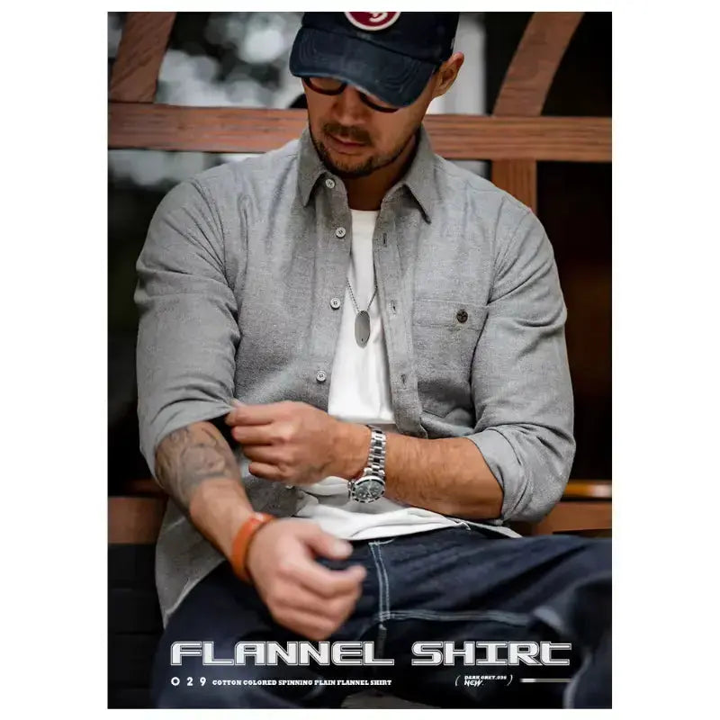 Men Cotton Shirts Business | Long Sleeve Shirt Flannel Amekaji