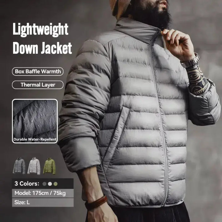 Men Lightweight Down Jacket | Vintage Stand-up Collar Jacket Amekaji