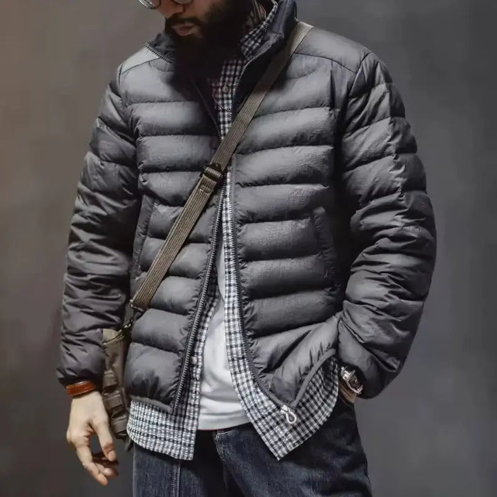 Men Lightweight Down Jacket | Vintage Stand-up Collar Jacket Amekaji
