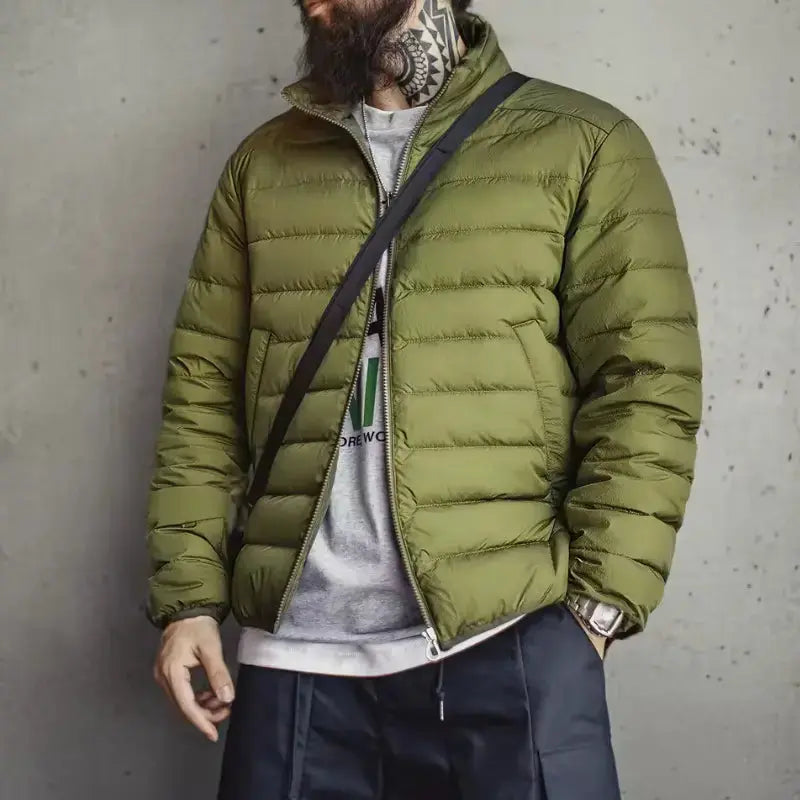 Men Lightweight Down Jacket | Vintage Stand-up Collar Jacket Amekaji