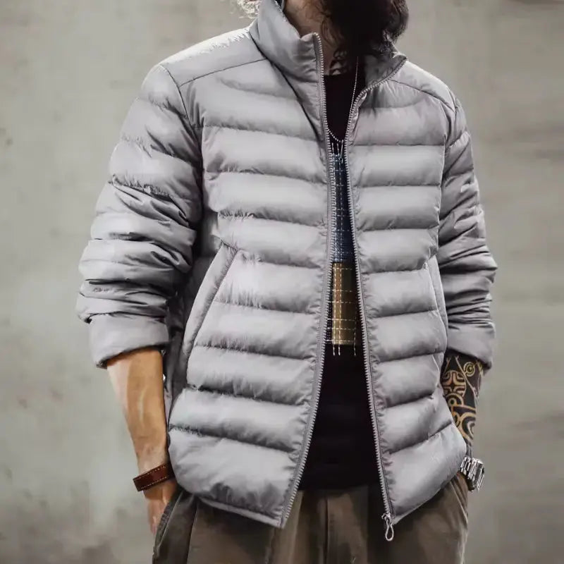 Men Lightweight Down Jacket | Vintage Stand-up Collar Jacket Amekaji