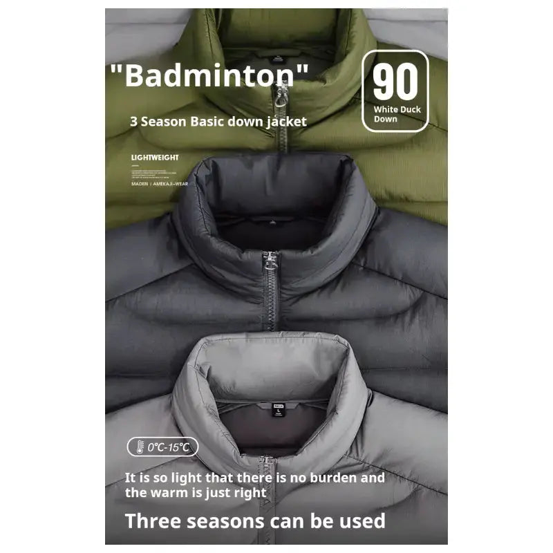 Men Lightweight Down Jacket | Vintage Stand-up Collar Jacket Amekaji
